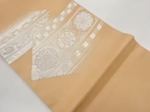 絽変わり織変わり横段に華文・草花模様織出し開き名古屋帯（額縁仕立て）